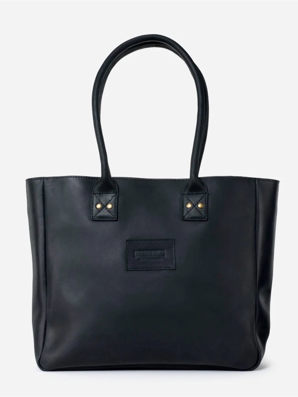 Parker Clay Black Leather Tote Bag with Double Handles medium
